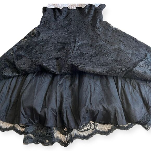 Vintage 90s Cachet Black Lace Prom Dress Size Large Off Shoulder Tulle Goth - Picture 6 of 9